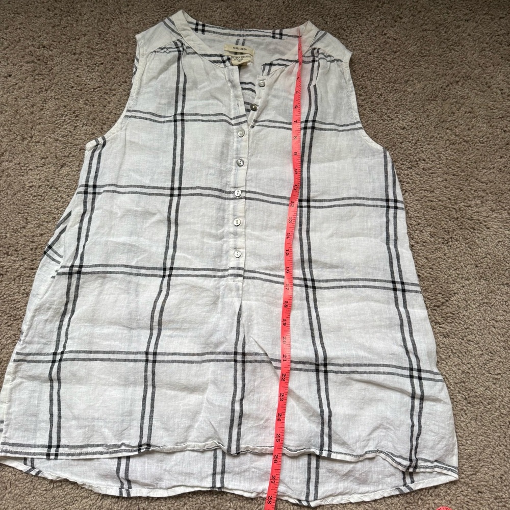 Christian Siriano 100% Linen Tank Top Blouse White Striped with Black Small - Picture 4 of 7